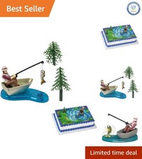 3-Piece Fisherman Cake Topper Set with Action Fish – Delightful for Father's Day