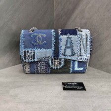 Chanel Classic Flap Blue Denim Patchwork Letter Embroidery Chain Shoulder Bag