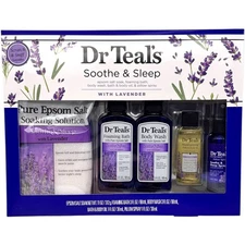 Dr Teal's Soothe & Sleep Lavender 5pc Bath Gift Set Epsom Salt Oil Spray Spa Set