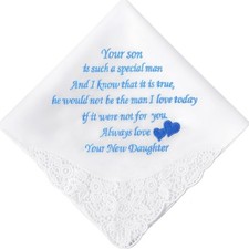 Wedding Handkerchiefs Mother Father of the Bride Gifts, Something Blue Embroi...