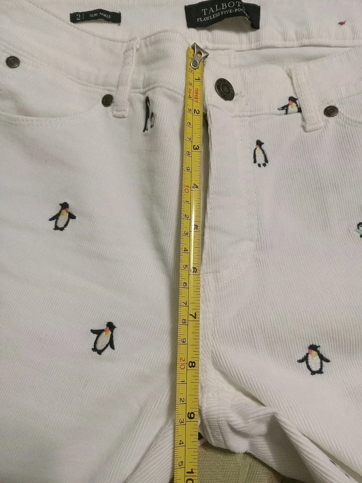 Calça de tornozelo fina Talbots Flawless 5 bolsos bordada pinguim veludo tamanho 2 - Imagem 3 de 4