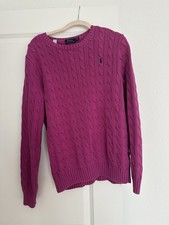 Women's Polo Ralph Lauren Fuchsia Pink Cable Knit Crew Sweater Size L Cotton