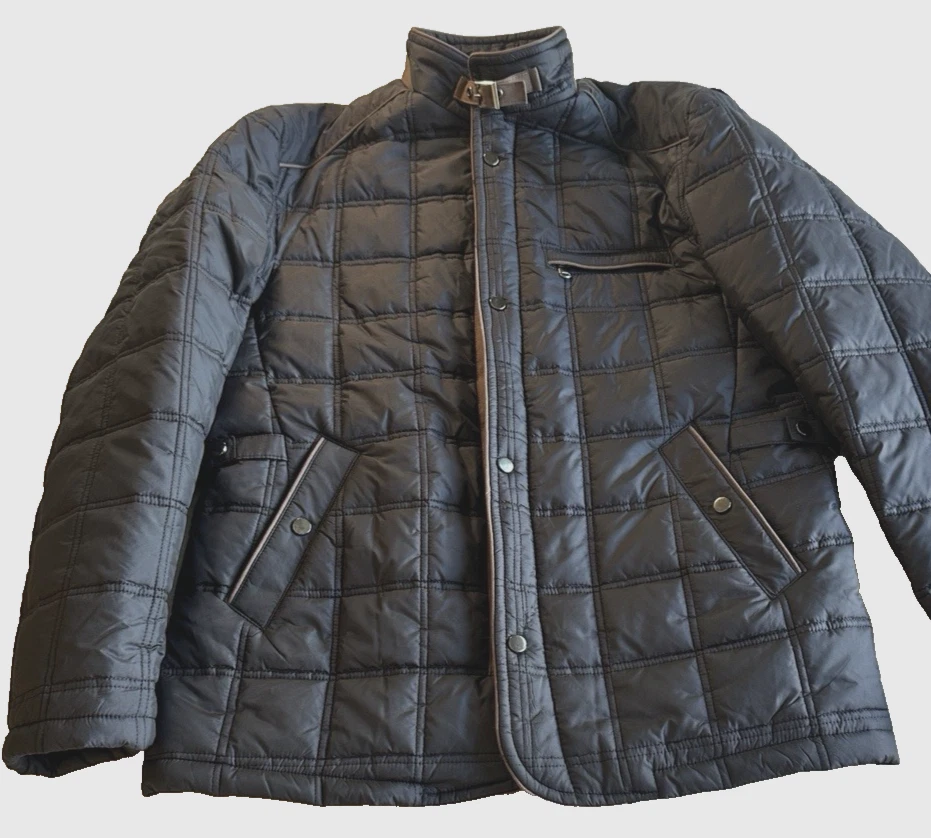 Dewberry Men's Black Puffer Coat, Jacket with Brown Trim- XL, NEW - Image 2 of 4