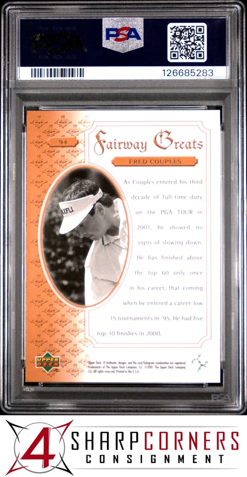 2001 SP AUTHENTIC GOLF #94 FRED COUPLES HOF POP 3 PSA 10 - Image 2 of 3