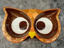 Cute Owl Face Double Bowl Serving Dish Chip and Dip Platter Party Mix Candy Tray