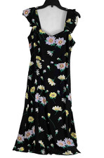 Loft Floral Maxi Dress Sz 6P Petites V-Neck Black Floral ruffle tank sleeve New