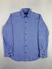 David Donahue Dress Shirt Mens Small Blue Geometric 100 Cotton Long Sleeve