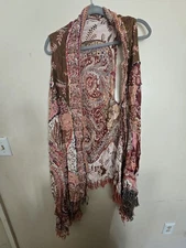 RAJ Embroidered Long Vest Kaftan Boho Fringe Thick Stich Floral Paisley Hippie
