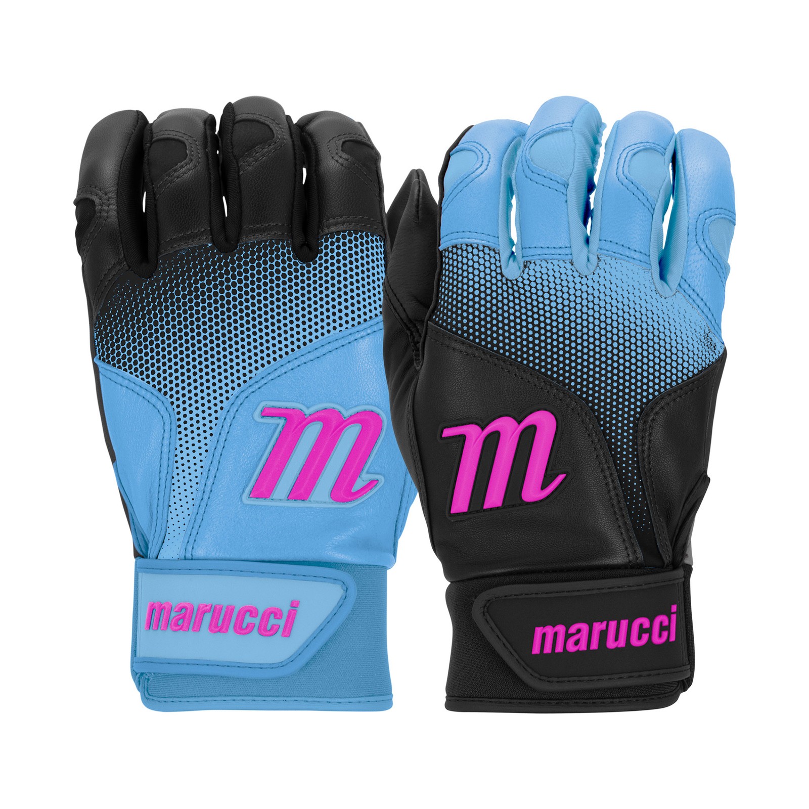 Marucci PWR Fade Adult Baseball/Softball Batting Gloves - Black/Columbia - XXL
