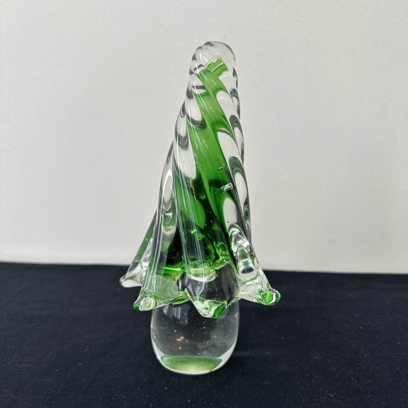 VTG Heavy Art Glass Christmas Tree Clear Green Swirl Twisted Holiday Decor