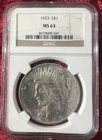 1923 Peace Silver One Dollar Coin $1 NGC MS 63 Free Shipping