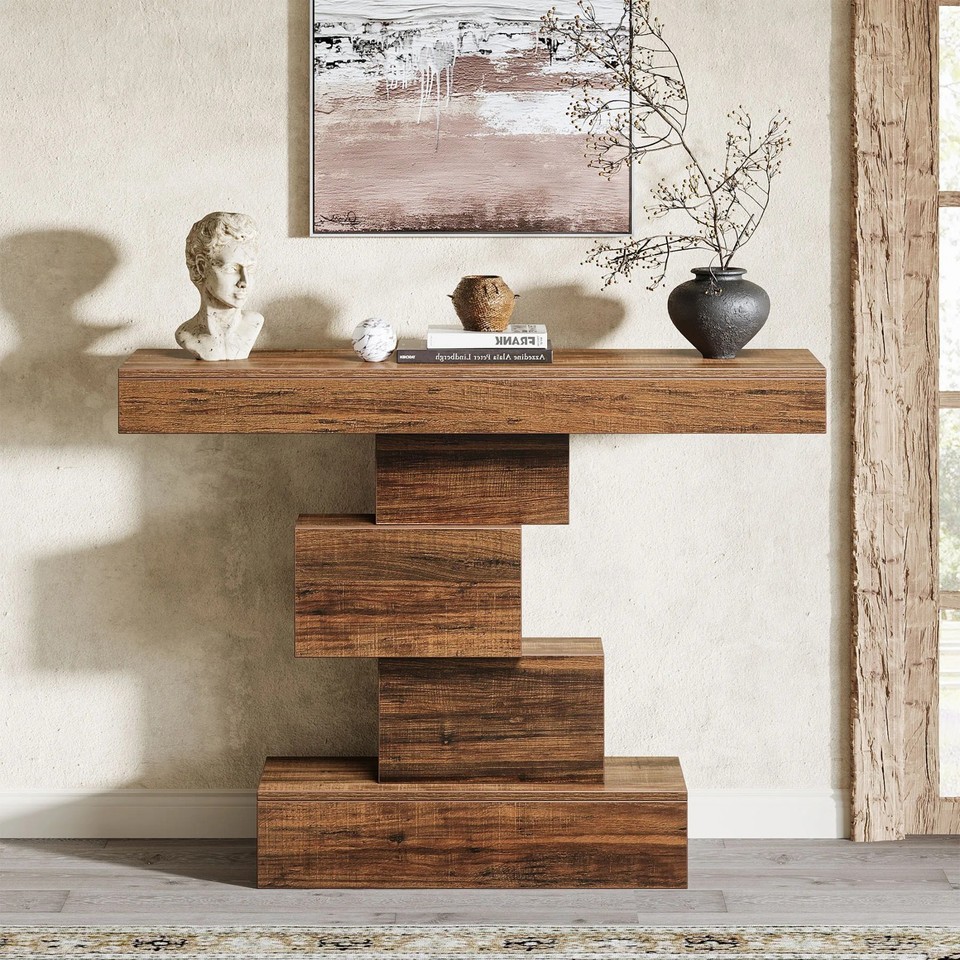 Rustic Console Table, 108cm Slim Wood Sofa Side Table Behind Couch for ...
