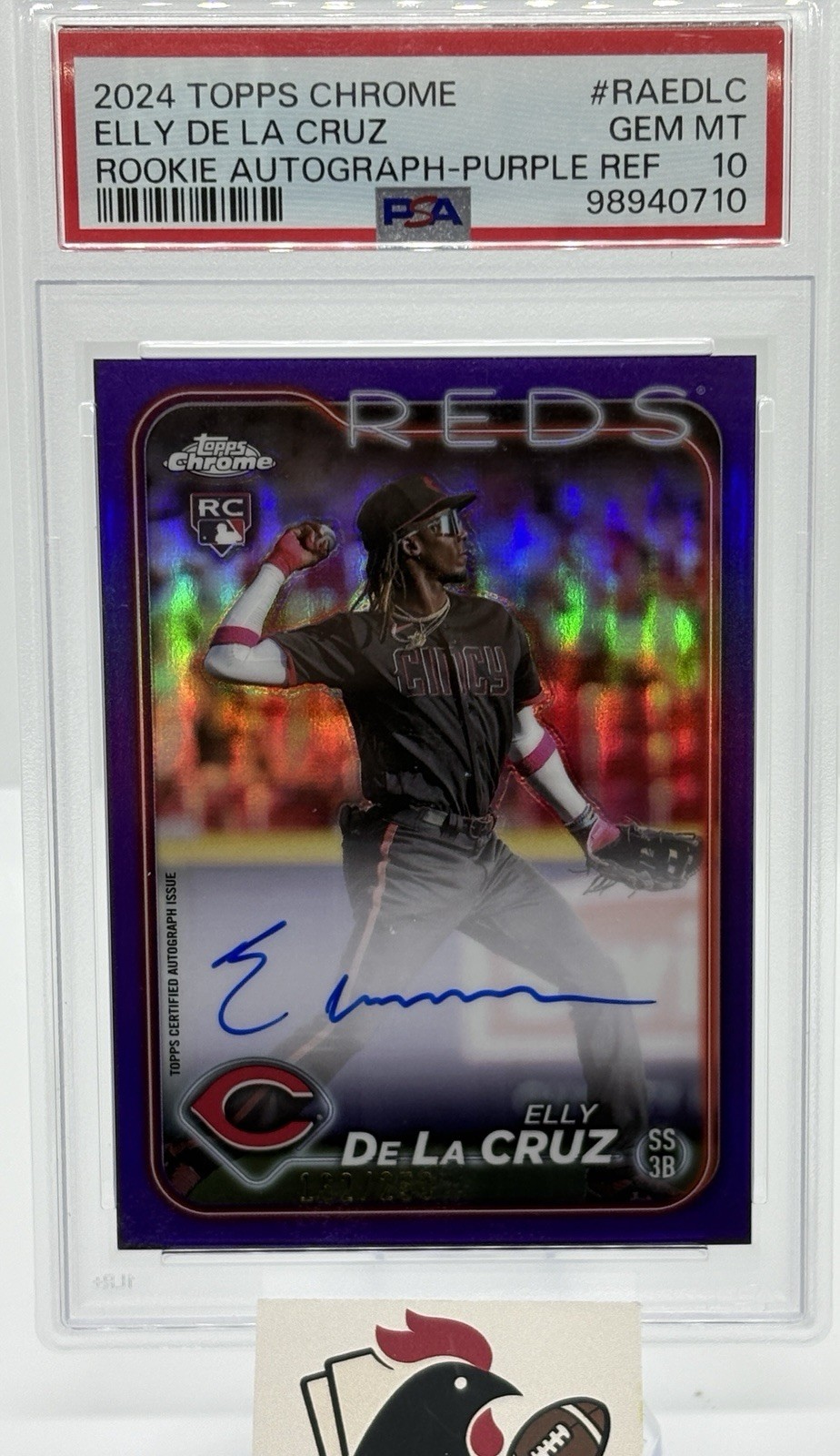 2024 Topps Chrome Elly De La Cruz Rookie Auto Purple Refractor /250 PSA 10 REDS