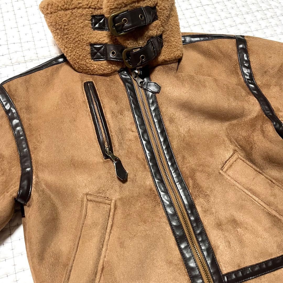 AMERI S Shearling Flight Jacket Brown Faux Mouton… - image 9