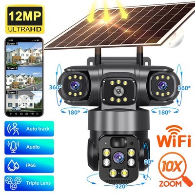 12MP Überwachungskamera Außen Solar WLAN Kabellos IP Kamera Akku PTZ IP66 CCTV