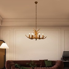 Rustic Resin Pendant Light Deer Horn Antler Farmhouse Chandelier Ceiling Lamp