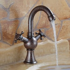 Antique Copper Swivel Kitchen Deck Mount Dual Handles Bathroom Sink Mixer Faucet