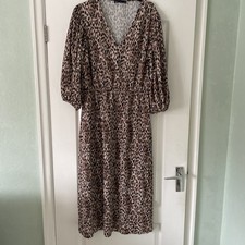 M & S UK 16 brown Animal Print Midi Maxi Tea Dress