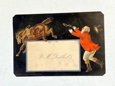 ANTIQUE Victorian Trade Card 1875 PRANG & CO rebellious horse TROUBLED RED RIDER