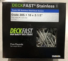 (5 Lbs.) Deckfast # 10 X 2-1/2" Grade 305 Stainless Steel Deck Screws