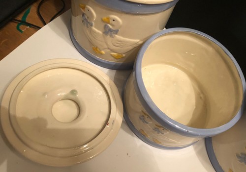 Set (3) Vintage 3D Geese Ceramic Canister Jars; Rustic Farmhouse Decor; 6” 7” 8” - Picture 6 of 11