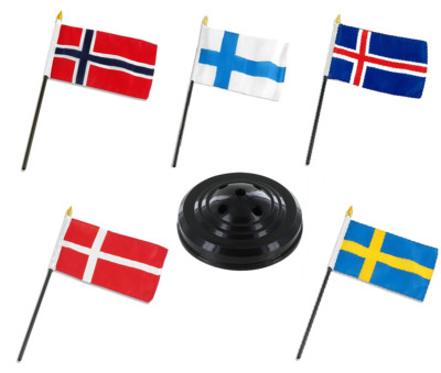 Scandinavia Scandivanian Countries 5 Flag Set 5 Flags 4''x6'' Desk Set Black Base