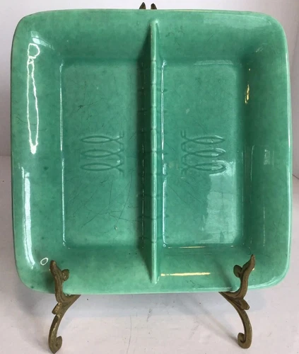 Vintage Mid Century STANGL USA Teal Ceramic Divided Dish Rare