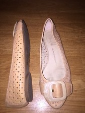 Franco Sarto 6 M Beige Leather Ballet Flats Large Buckle on Vamp VGC