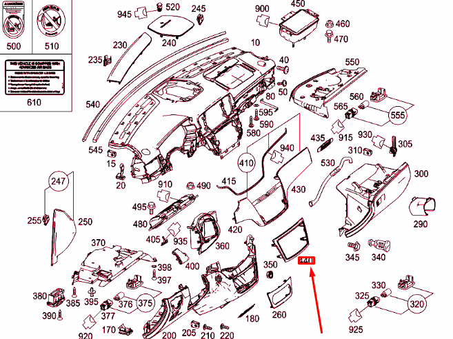 MB GLE W166 Audio/Comand Control Panel Cover Molding A1666802317