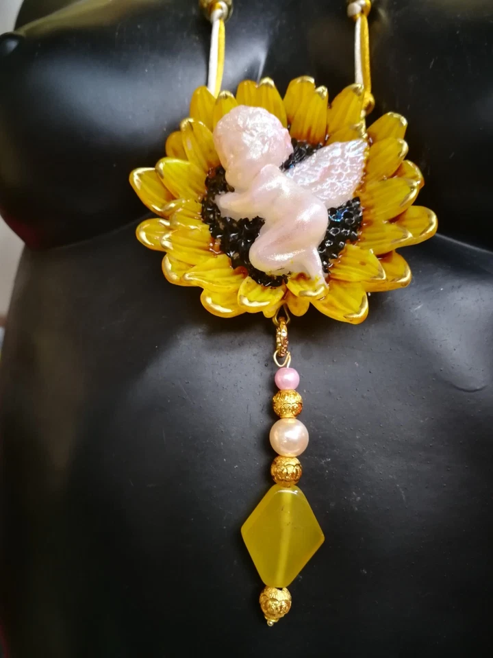 Joyería Flor Sol Joyería Floral Peonía Collar Colgante Art Deco Muñeca Bebé Foto 2 de 4