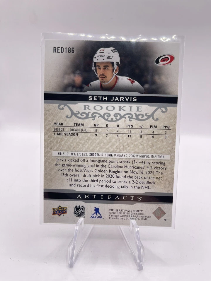 2021-22 SETH JARVIS UPPER DECK ARTIFACTS #RED186 ROOKIE /999 - Image 2 of 2