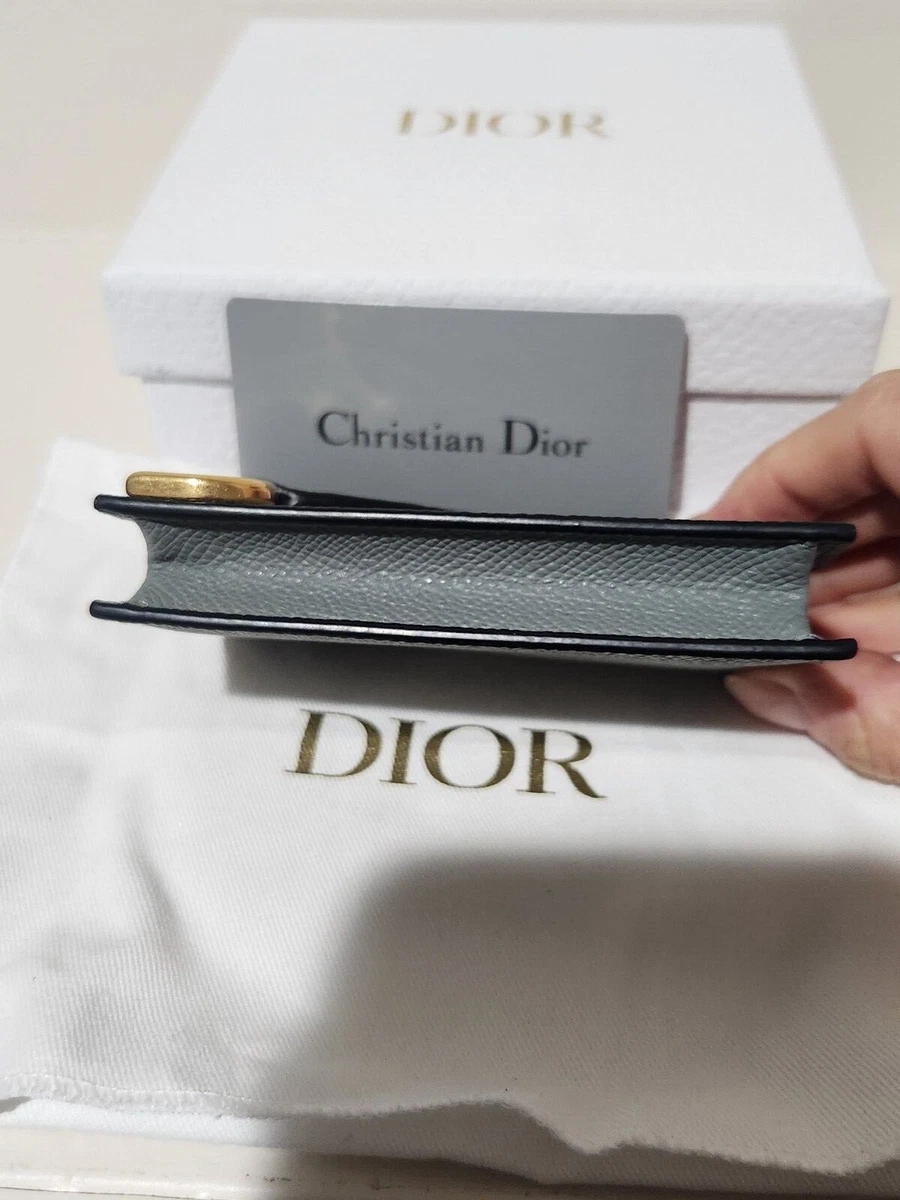 EUC Authentic Dior Saddle Flap Card Holder Grained calfskin Gray MSRP $500