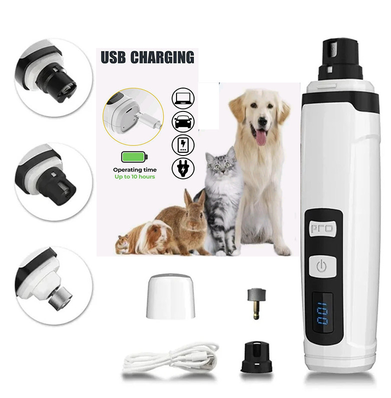 Electric Dog Nail Grinder Portable Pet Cat Trimmer Files Grooming Clipper Cutter