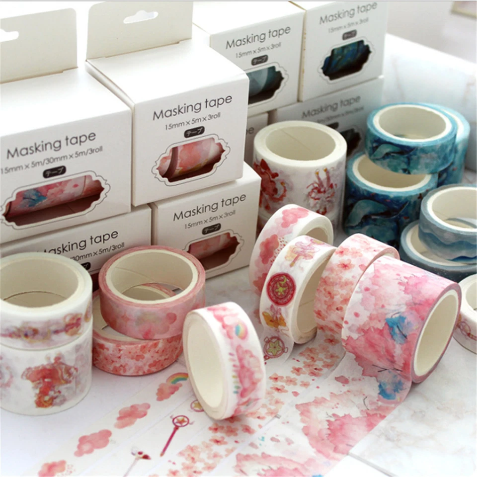 3 Rolls Washi Masking Tape Set DIY Scrapbooking Sticker Petal Animal Flower - Image 2 of 4