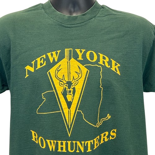 Vintage New York Bowhunters T-Shirt Herren Large Bogenschießen NY Bogenjagd 90er grün