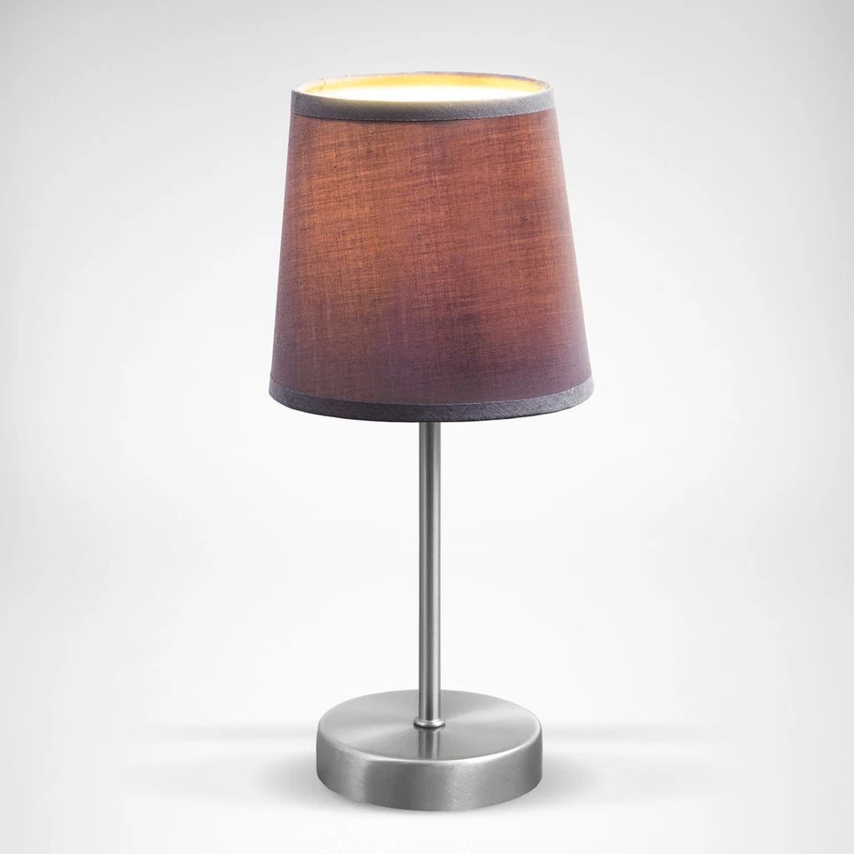 Tischlampe Tischleuchte 30cm modern Schalter Stoff Nachttisch Wohnzimme E14 grau - Bild 3 von 4