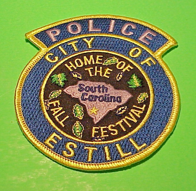 ESTILL SOUTH CAROLINA SC ( CENTER BLACK BACKGROUND ) 4 1/4" POLICE