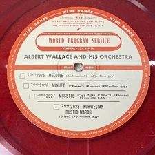 16” WPS Radio Transcription Record Albert Wallace And His Orchestra