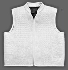 Men's Black Crocodile Embossed Leather Biker Vest – Concealed Carry Vest