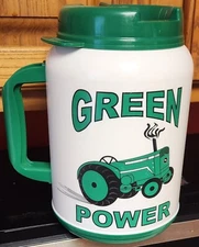 GREEN POWER Tractor 64 Oz Mug Lemonade Water Jug Lid Vintage Retro Container VTG