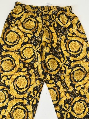 Versace Baroque Print Silk Pajama Pants Black/Gold 4 US 1005409