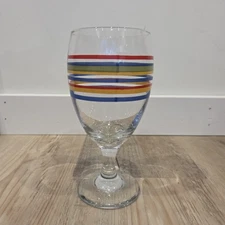 Vintage Libbey Mambo Fiesta Stripe Goblet ONE Red Yellow Blue Striped Water 