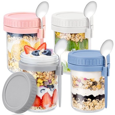 Overnight Oats Containers with Lids and Spoons 16 Oz Glass for Cereal Fruit