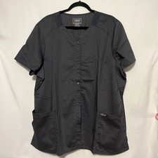 NWT Cherokee Workwear 2XL Dark Gray Snap-Closure Short Sleeve Scrub Top Stretch
