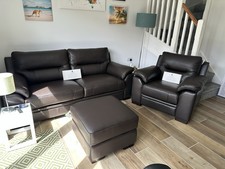 DFS - Laiken 3 seater leather sofa, Armchair & Footstool Brown 3 piece suite new