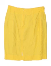 VINTAGE Womens High Waist Straight Skirt IT 46 Large W28  Yellow Linen QE10