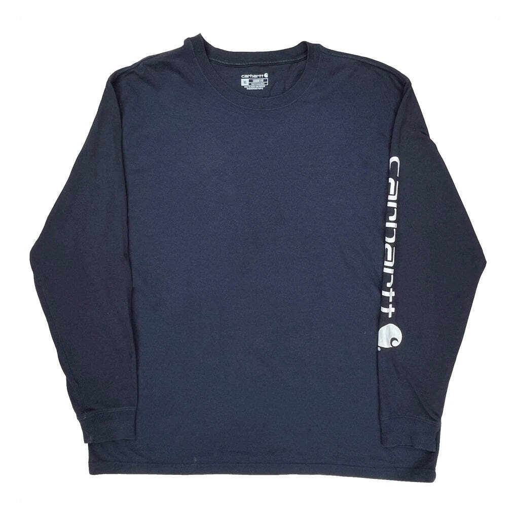Carhartt Spellout Long Sleeve T-Shirt - XL Navy Cotton