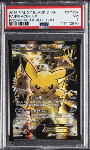 2016 POKEMON XY BLACK STAR PROMO RED & BLUE COLL FULL ART/PIKACHU EX PSA 7