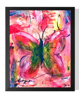 Guajardo Art: Neon Blue Pink Butterfly 14X11 Canvas Signed Whimsical Wall Decor