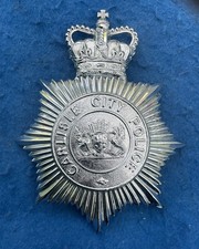 Rare CARLISLE CITY Pol Queens Crown 1950s obsolete helmet plate badge